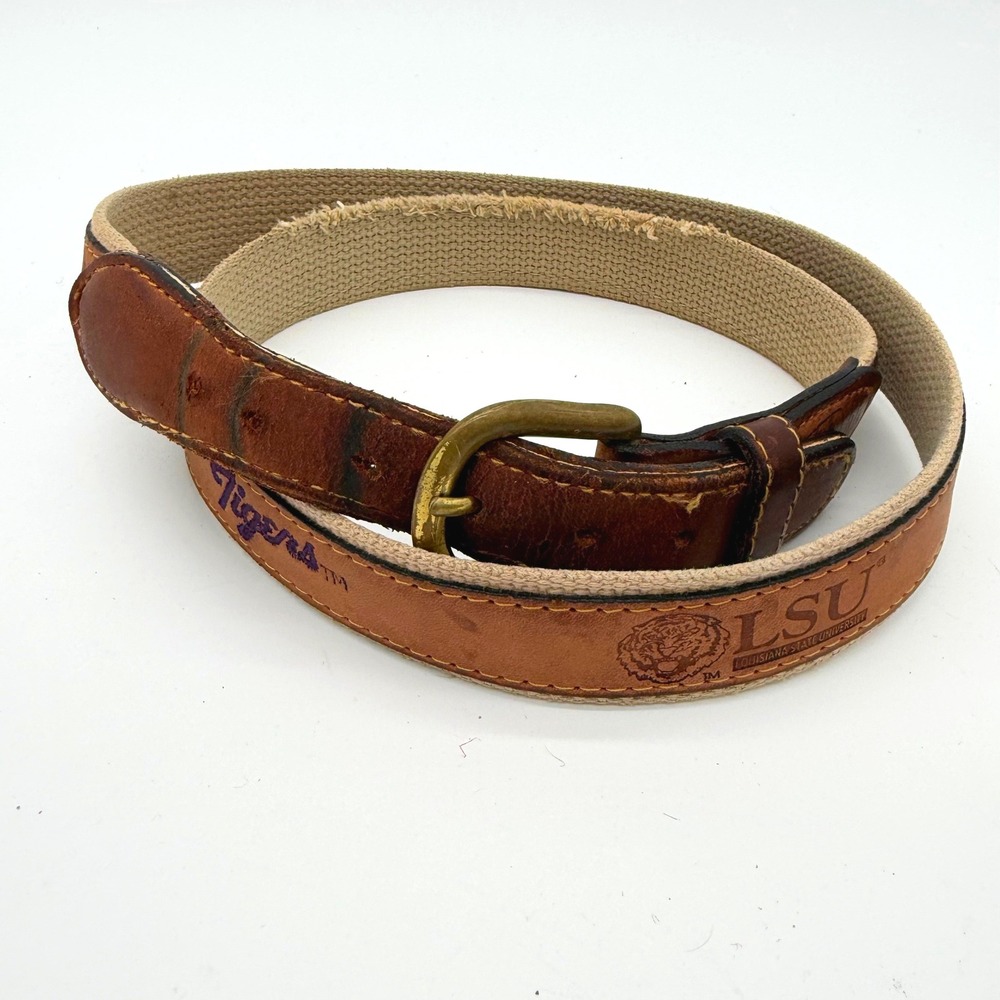 Zep-Pro LSU Tigers Belt Mens 42 Brown Leather Canvas NCAA Made in USA